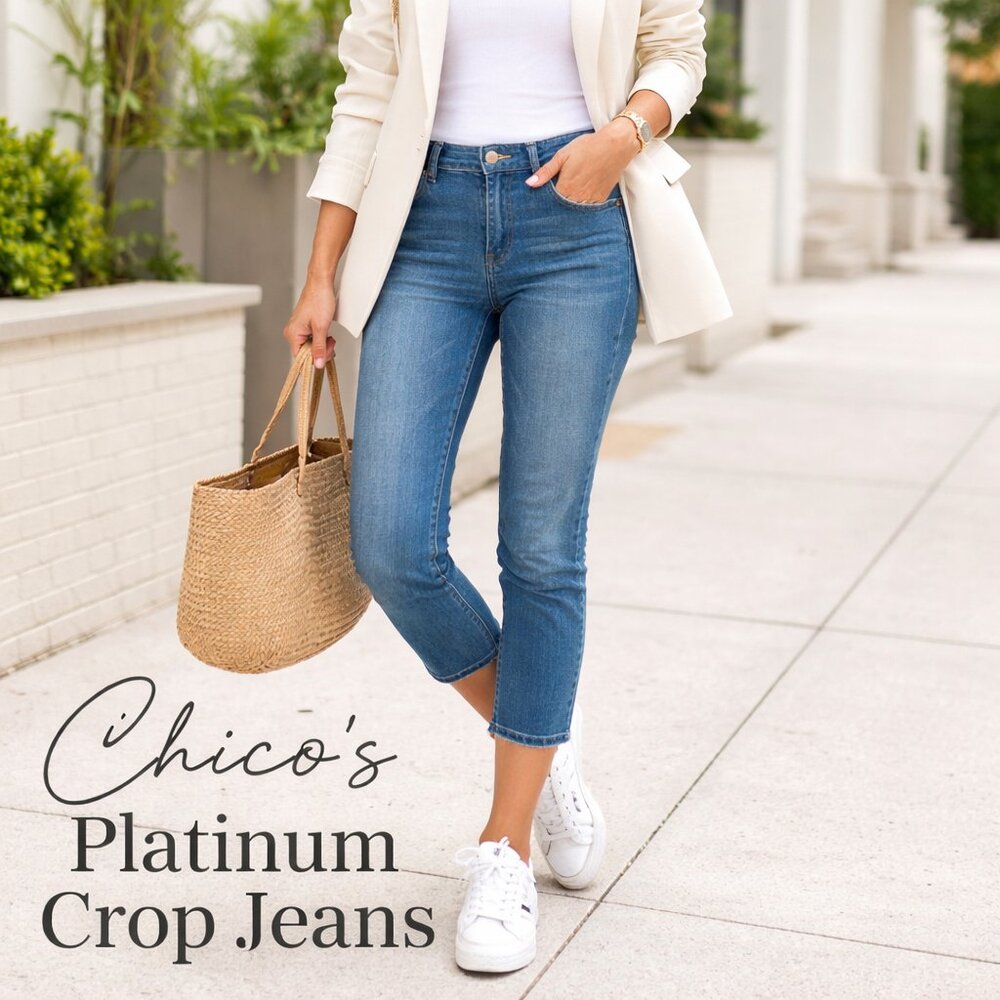 CHICO'S Platinum Washed Denim Faded Distressed Crop Jeans, Size 0 - Picture 9 of 9